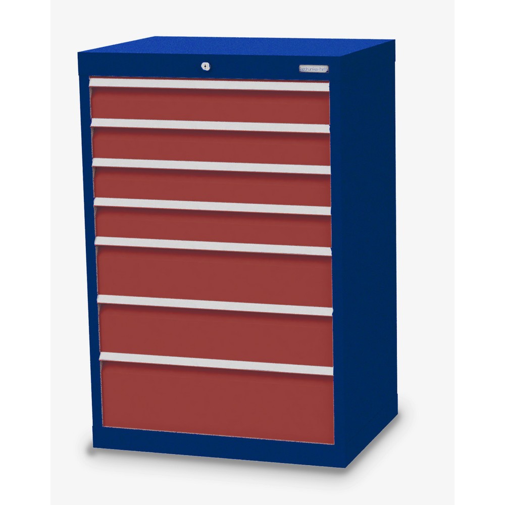 Obraz produktu: Szafa z szufladami Bedrunka+Hirth Profi, szuflady 4 x 100 + 2 x 150 + 1 x 200 mm, wys. x szer. x gł. 1019 x 680 x 500 mm, niebieski gencjanowy, czerwony rubinowy