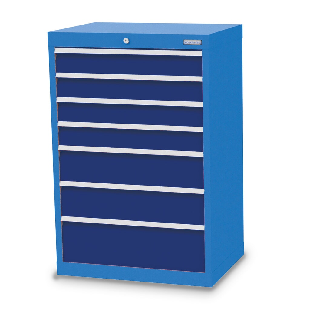 Zdjęcie produktu: Szafa z szufladami Bedrunka+Hirth Profi, szuflady 4 x 100 + 2 x 150 + 1 x 200 mm, wys. x szer. x gł. 1019 x 680 x 500 mm, niebieski jasny, niebieski gencjanowy