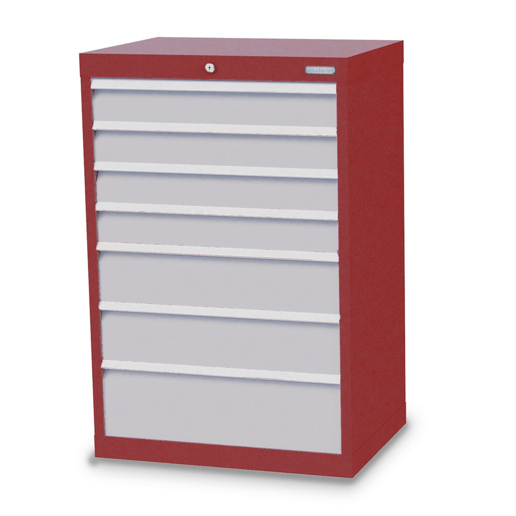 Zdjęcie produktu: Szafa z szufladami Bedrunka+Hirth Profi, szuflady 4 x 100 + 2 x 150 + 1 x 200 mm, wys. x szer. x gł. 1019 x 680 x 500 mm, czerwony rubinowy, jasnoszary