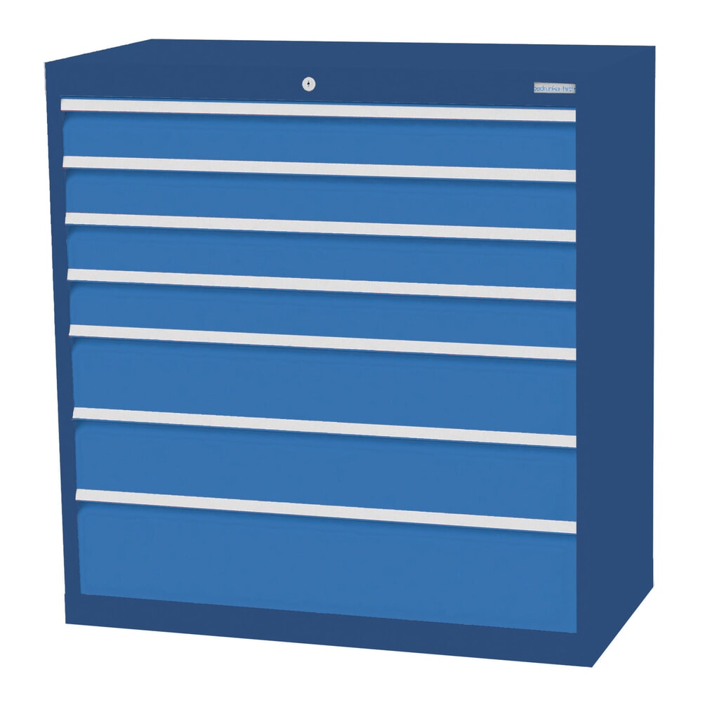 Zdjęcie produktu: Szafa z szufladami Bedrunka+Hirth Profi, szuflady 4 x 100 + 2 x 150 + 1 x 200 mm, wys. x szer. x gł. 1019 x 980 x 500 mm, niebieski gencjanowy, niebieski jasny
