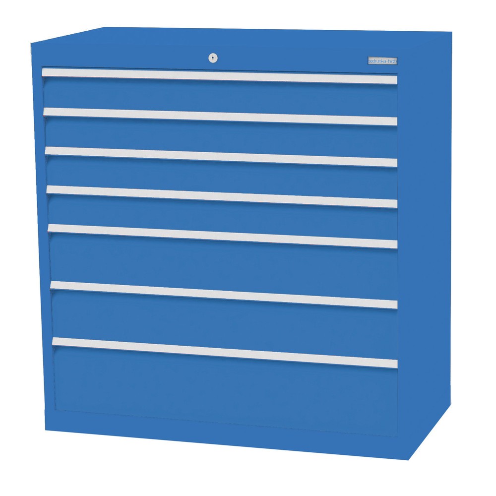 Obraz produktu: Szafa z szufladami Bedrunka+Hirth Profi, szuflady 4 x 100 + 2 x 150 + 1 x 200 mm, wys. x szer. x gł. 1019 x 980 x 500 mm, niebieski jasny, niebieski jasny