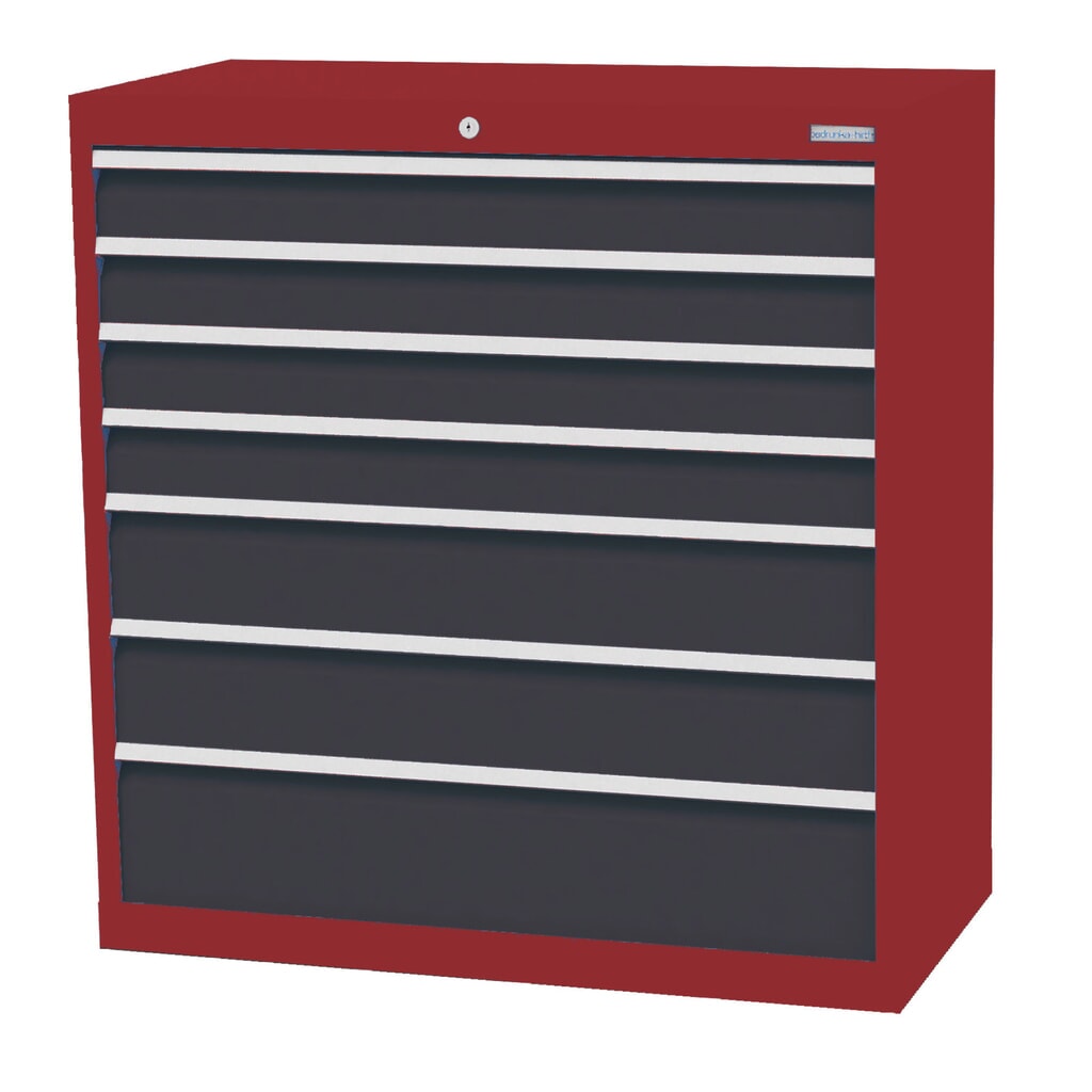 Zdjęcie produktu: Szafa z szufladami Bedrunka+Hirth Profi, szuflady 4 x 100 + 2 x 150 + 1 x 200 mm, wys. x szer. x gł. 1019 x 980 x 500 mm, czerwony rubinowy, szary antracyt