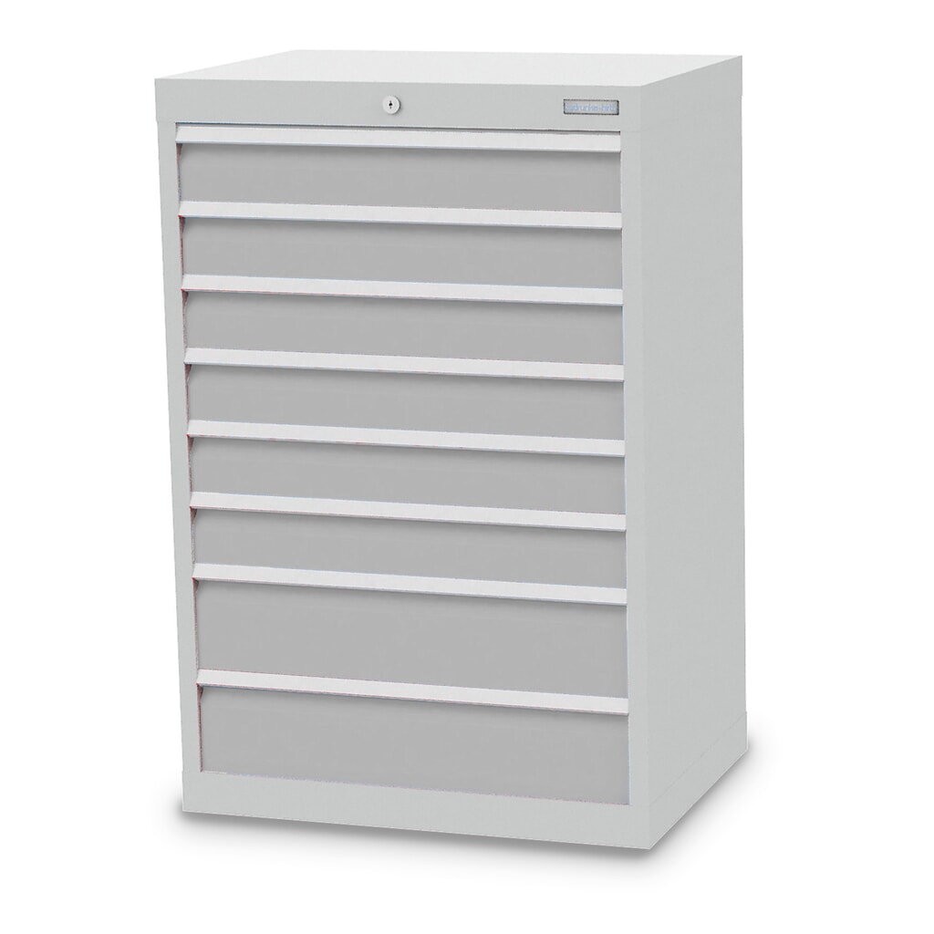 Zdjęcie produktu: Szafa z szufladami Bedrunka+Hirth Profi, szuflady 6 x 100 + 2 x 150 mm, wys. x szer. x gł. 1019 x 680 x 500 mm, jasnoszary, jasnoszary