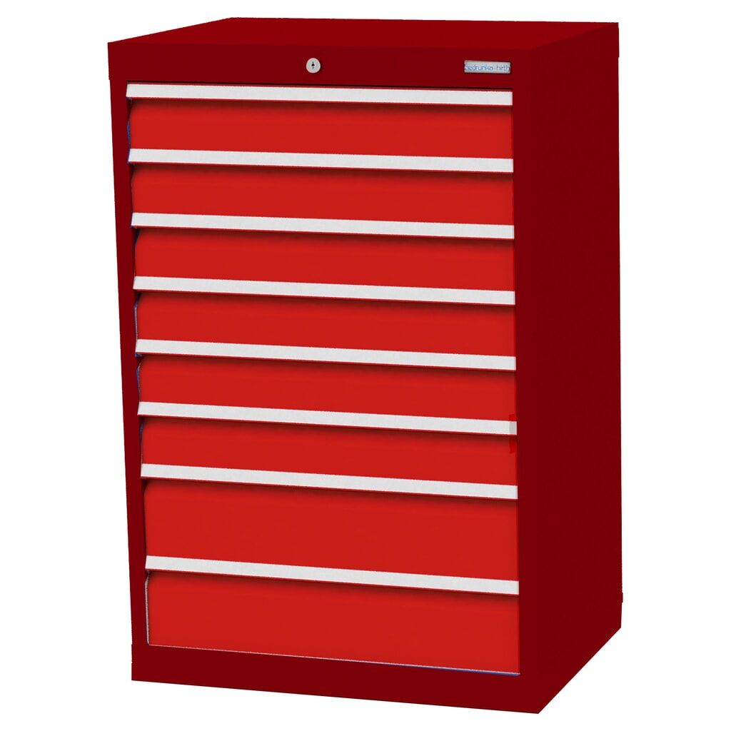 Zdjęcie produktu: Szafa z szufladami Bedrunka+Hirth Profi, szuflady 6 x 100 + 2 x 150 mm, wys. x szer. x gł. 1019 x 680 x 500 mm, czerwony rubinowy, czerwony drogowy
