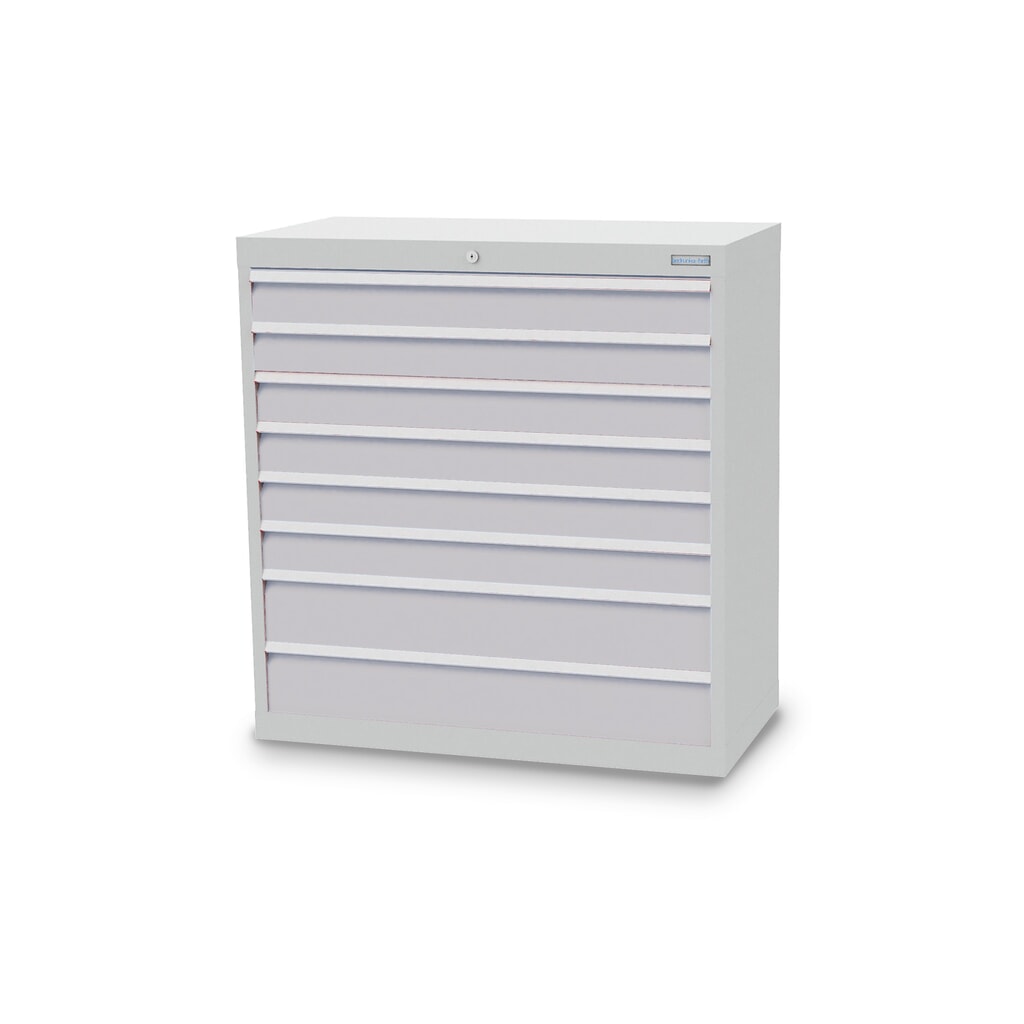 Zdjęcie produktu: Szafa z szufladami Bedrunka+Hirth Profi, szuflady 6 x 100 + 2 x 150 mm, wys. x szer. x gł. 1019 x 980 x 500 mm, jasnoszary, jasnoszary