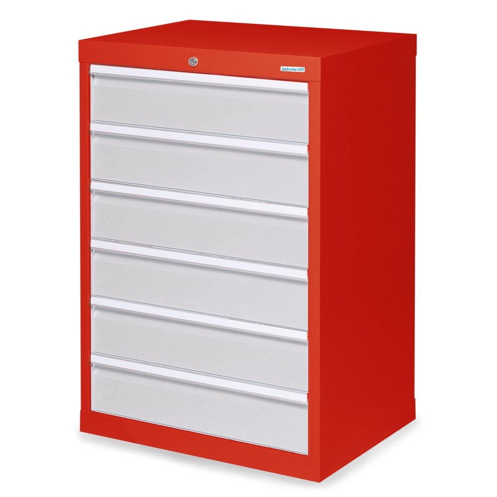 Obraz produktu: Szafa z szufladami Bedrunka+Hirth Profi, szuflady 6 x 150 mm, wys. x szer. x gł. 1019 x 680 x 500 mm, czerwony drogowy, jasnoszary