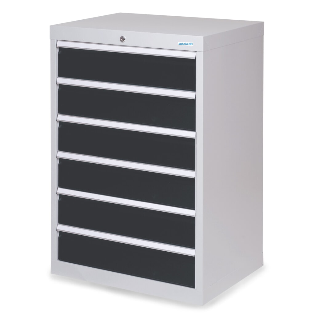 Zdjęcie produktu: Szafa z szufladami Bedrunka+Hirth Profi, szuflady 6 x 150 mm, wys. x szer. x gł. 1019 x 680 x 500 mm, jasnoszary, szary antracyt