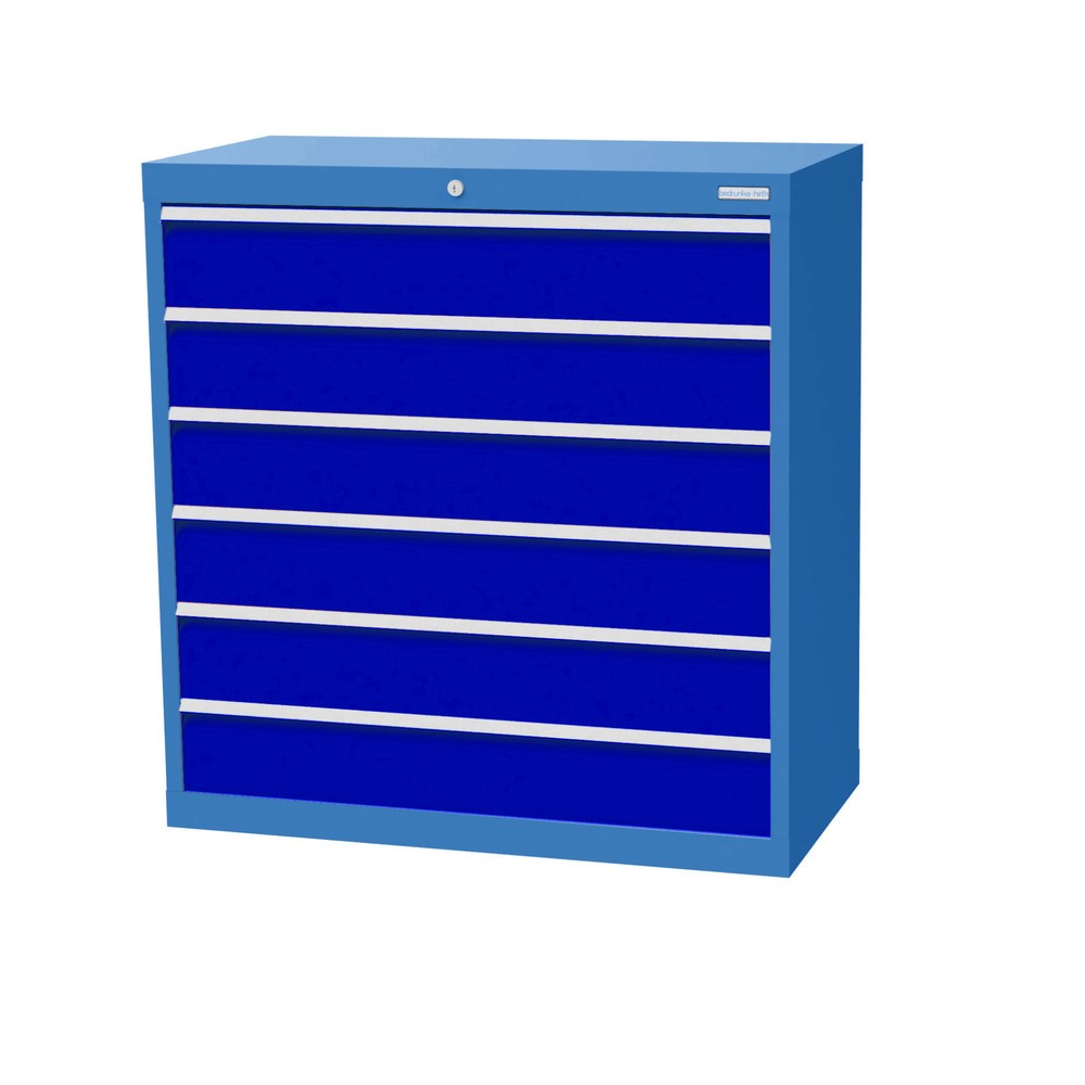 Obraz produktu: Szafa z szufladami Bedrunka+Hirth Profi, szuflady 6 x 150 mm, wys. x szer. x gł. 1019 x 980 x 500 mm, niebieski jasny, niebieski gencjanowy