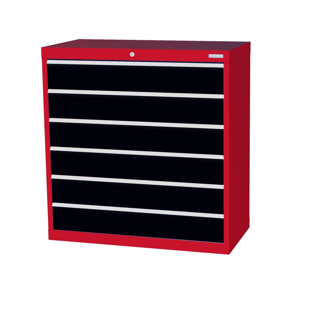 Szafa z szufladami Bedrunka+Hirth Profi, szuflady 6 x 150 mm, wys. x szer. x gł. 1019 x 980 x 500 mm, czerwony drogowy, szary antracyt Zdjęcie produktu: Szafa z szufladami Bedrunka+Hirth Profi, szuflady 6 x 150 mm, wys. x szer. x gł. 1019 x 980 x 500 mm, czerwony drogowy, szary antracyt