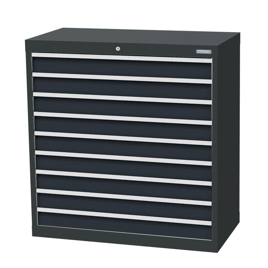 Szafa z szufladami Bedrunka+Hirth Profi, szuflady 9 x 100 mm, wys. x szer. x gł. 1019 x 980 x 500 mm, szary antracyt, szary antracyt Zdjęcie produktu nr 1: Szafa z szufladami Bedrunka+Hirth Profi, szuflady 9 x 100 mm, wys. x szer. x gł. 1019 x 980 x 500 mm, szary antracyt, szary antracyt