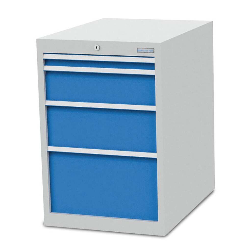Zdjęcie produktu nr 1: Szafa z szufladami Bedrunka+Hirth R 18-24, wys. x szer. x gł. 819 x 555 x 736 mm, kolor jasnoszary, kolor jasnoniebieski, 4 x szuflada, 1 x 50 + 1 x 150 + 1 x 200 + 1 x 300 mm