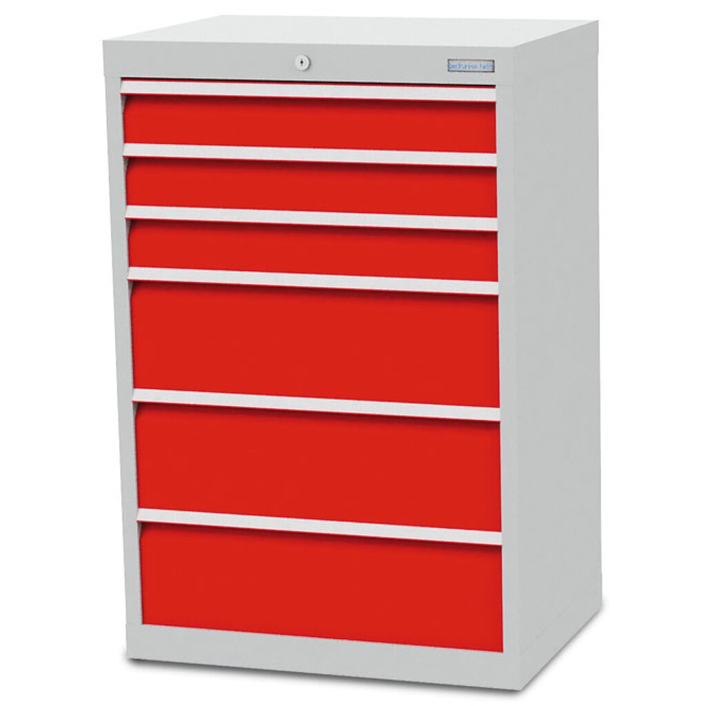 Zdjęcie produktu: Szafa z szufladami Bedrunka+Hirth R 24-16, wys. x szer. x gł. 1019 x 680 x 500 mm, kolor jasnoszary, kolor jasnoniebieski, 6 x szuflada