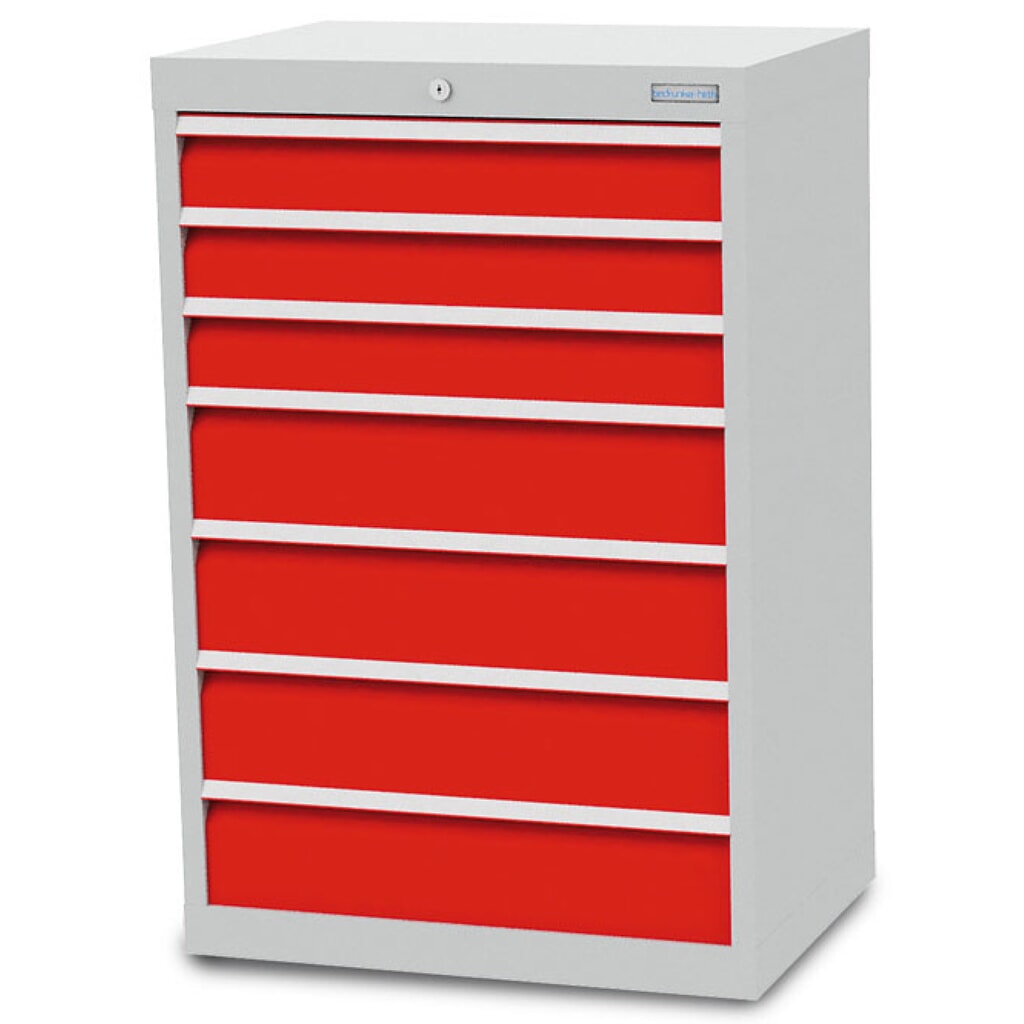 Zdjęcie produktu: Szafa z szufladami Bedrunka+Hirth R 24-16, wys. x szer. x gł. 1019 x 680 x 500 mm, kolor jasnoszary, kolor jasnoniebieski, 7 x szuflada