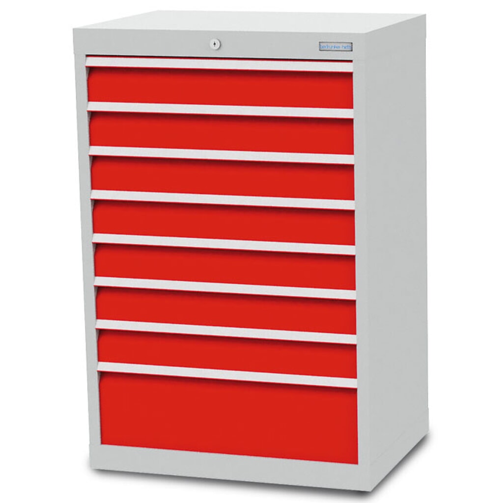 Zdjęcie produktu: Szafa z szufladami Bedrunka+Hirth R 24-16, wys. x szer. x gł. 1019 x 680 x 500 mm, kolor jasnoszary, kolor jasnoniebieski, 8 x szuflada