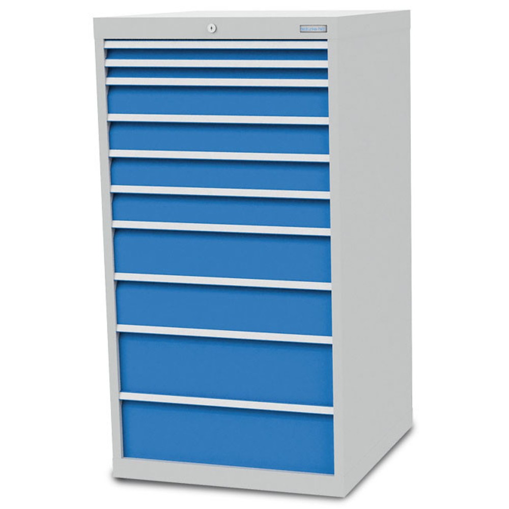 Zdjęcie produktu nr 1: Szafa z szufladami Bedrunka+Hirth R 24-24, wys. x szer. x gł. 1319 x 705 x 736 mm, kolor jasnoszary, kolor jasnoniebieski, 10 x szuflada, 2 x 50 + 4 x 100 + 2 x 150 + 2 x 200