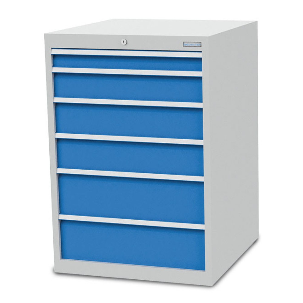 Zdjęcie produktu nr 1: Szafa z szufladami Bedrunka+Hirth R 24-24, wys. x szer. x gł. 1019 x 705 x 736 mm, kolor jasnoszary, kolor jasnoniebieski, 6 x szuflada, 1 x 75 + 1 x 125 + 2 x 150 + 2 x 200 mm
