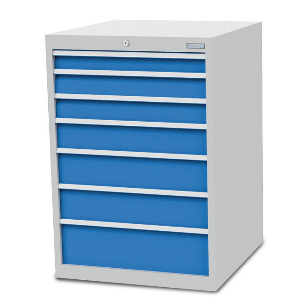 Zdjęcie produktu nr 1: Szafa z szufladami Bedrunka+Hirth R 24-24, wys. x szer. x gł. 1019 x 705 x 736 mm, kolor jasnoszary, kolor jasnoniebieski, 7 x szuflada, 1 x 75 + 2 x 100 + 1 x 125 + 2 x 150 + 1 x 200 mm