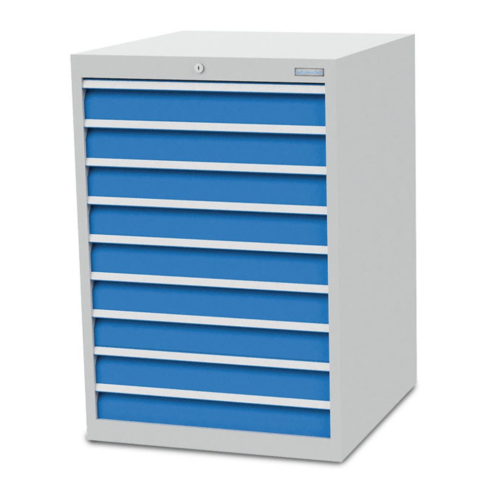 Zdjęcie produktu nr 1: Szafa z szufladami Bedrunka+Hirth R 24-24, wys. x szer. x gł. 1019 x 705 x 736 mm, kolor jasnoszary, kolor jasnoniebieski, 9 x szuflada 9 x 100 mm