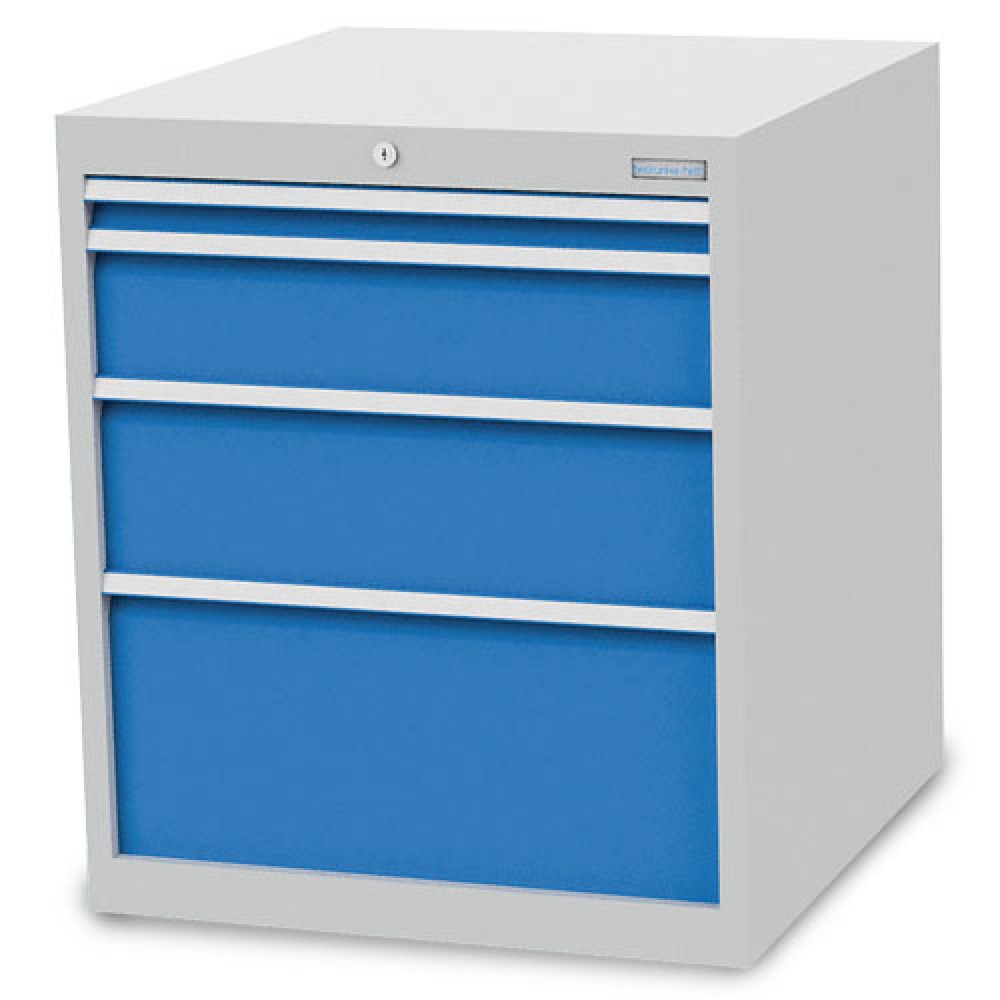 Obraz produktu: Szafa z szufladami Bedrunka+Hirth R 24-24, wys. x szer. x gł. 819 x 705 x 736 mm, kolor jasnoszary, kolor jasnoniebieski, 4 x szuflada, 1 x 50 + 1 x 150 + 1 x 200 + 1 x 300 mm