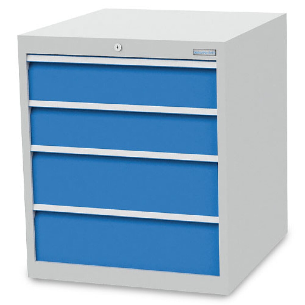 Zdjęcie produktu nr 1: Szafa z szufladami Bedrunka+Hirth R 24-24, wys. x szer. x gł. 819 x 705 x 736 mm, kolor jasnoszary, kolor jasnoniebieski, 4 x szuflada 2 x 150 + 2 x 200 mm