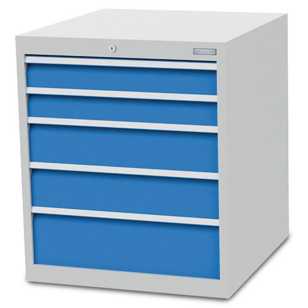 Zdjęcie produktu nr 1: Szafa z szufladami Bedrunka+Hirth R 24-24, wys. x szer. x gł. 819 x 705 x 736 mm, kolor jasnoszary, kolor jasnoniebieski, 5 x szuflada 2 x 100 + 2 x 150 + 1 x 200 mm