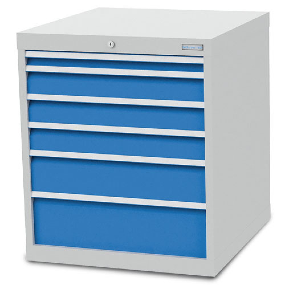 Zdjęcie produktu nr 1: Szafa z szufladami Bedrunka+Hirth R 24-24, wys. x szer. x gł. 819 x 705 x 736 mm, kolor jasnoszary, kolor jasnoniebieski, 6 x szuflada, 1 x 50 + 3 x 100 + 1 x 150 + 1 x 200 mm