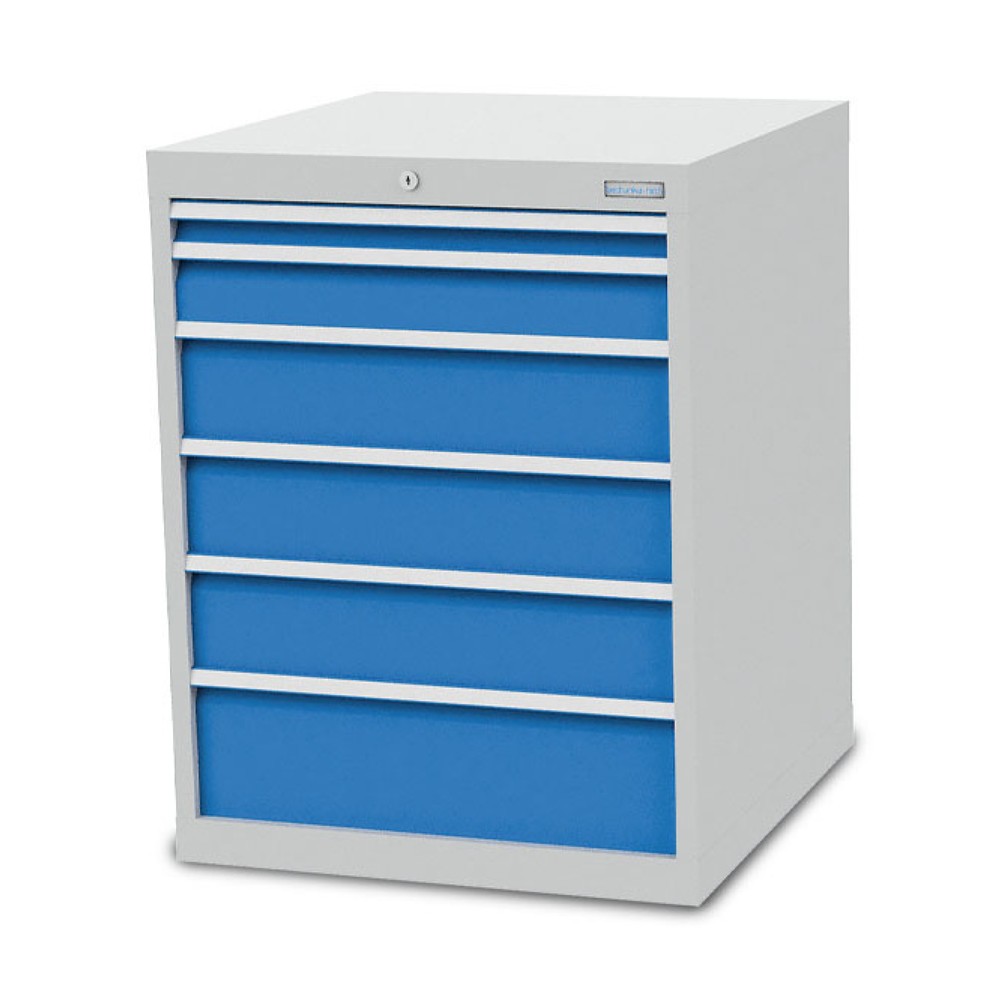 Zdjęcie produktu nr 1: Szafa z szufladami Bedrunka+Hirth R 24-24, wys. x szer. x gł. 919 x 705 x 736 mm, kolor jasnoszary, kolor jasnoniebieski, 6 x szuflada, 1 x 50 + 1 x 100 + 3 x 150 + 1 x 200 mm