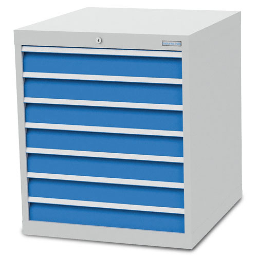 Zdjęcie produktu nr 1: Szafa z szufladami Bedrunka+Hirth R 24-24, wys. x szer. x gł. 819 x 705 x 736 mm, kolor jasnoszary, kolor jasnoniebieski, 7 x szuflada 7 x 100 mm