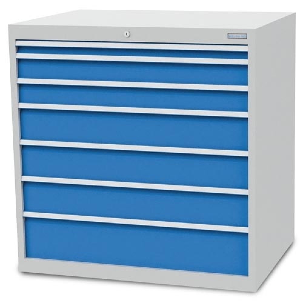 Zdjęcie produktu nr 1: Szafa z szufladami Bedrunka+Hirth R 36-24, wys. x szer. x gł. 1019 x 1005 x 736 mm, kolor jasnoszary, kolor jasnoniebieski, 7 x szuflada, 1 x 50 + 2 x 100 + 3 x 150 + 1 x 200 mm