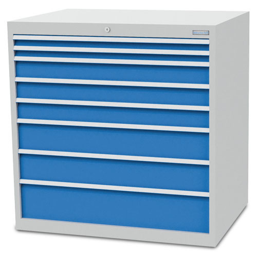 Zdjęcie produktu nr 1: Szafa z szufladami Bedrunka+Hirth R 36-24, wys. x szer. x gł. 1019 x 1005 x 736 mm, kolor jasnoszary, kolor jasnoniebieski, 8 x szuflada, 2 x 50 + 3 x 100 + 2 x 150 + 1 x 200 mm