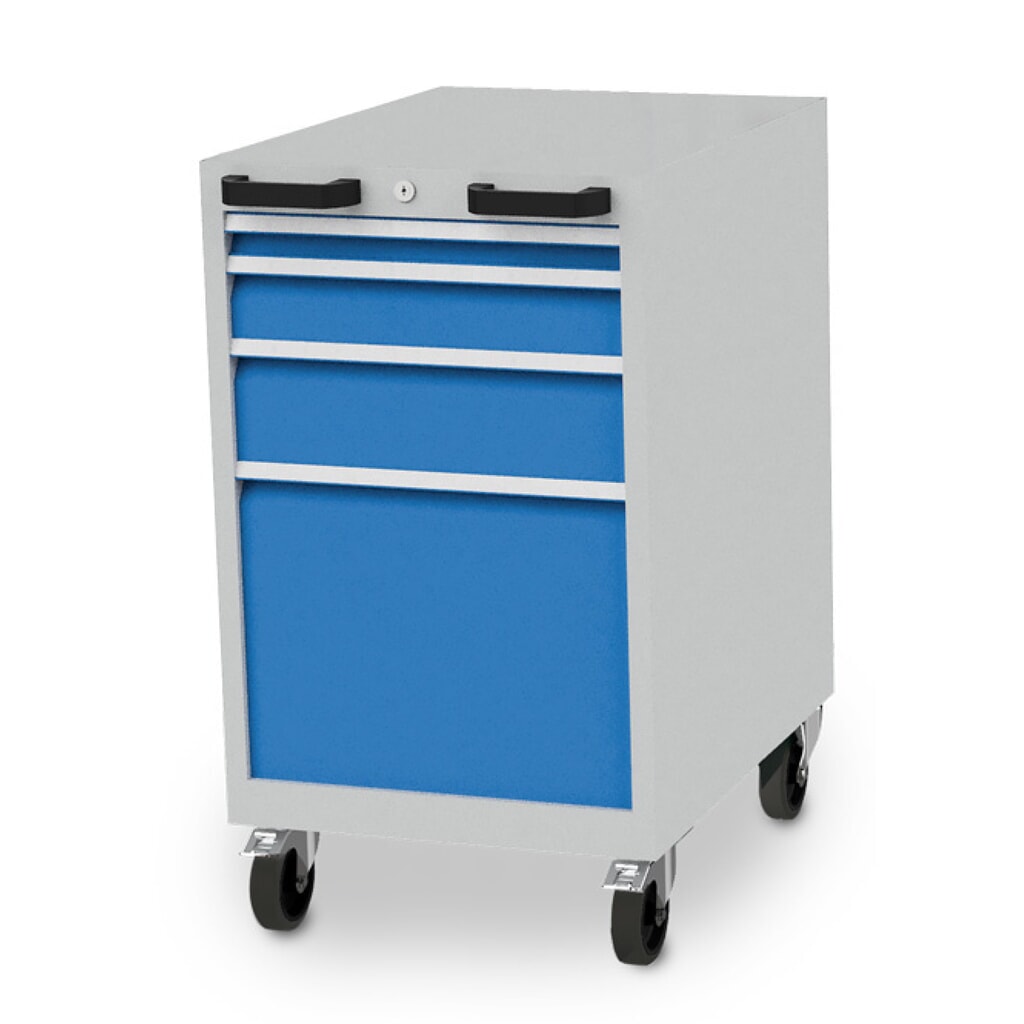 Zdjęcie produktu: Szafa z szufladami CNC Bedrunka+Hirth, wys. x szer. x gł. 971 x 555 x 736 mm, mobilna, 4 x szuflada, kolor jasnoszary, kolor jasnoniebieski