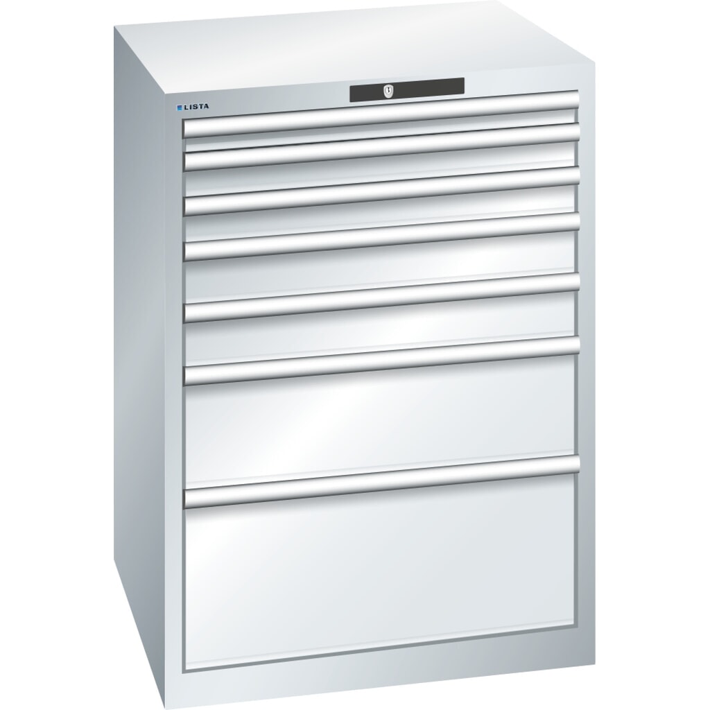 Szafa z szufladami LISTA 36x36E, (szer. x gł. x wys.) 717 x 725 x 1000 mm, 7 szuflad, wysokość frontu 50–300 mm, jasnoszary, KEY Lock Zdjęcie produktu: Szafa z szufladami LISTA 36x36E, (szer. x gł. x wys.) 717 x 725 x 1000 mm, 7 szuflad, wysokość frontu 50–300 mm, jasnoszary, KEY Lock