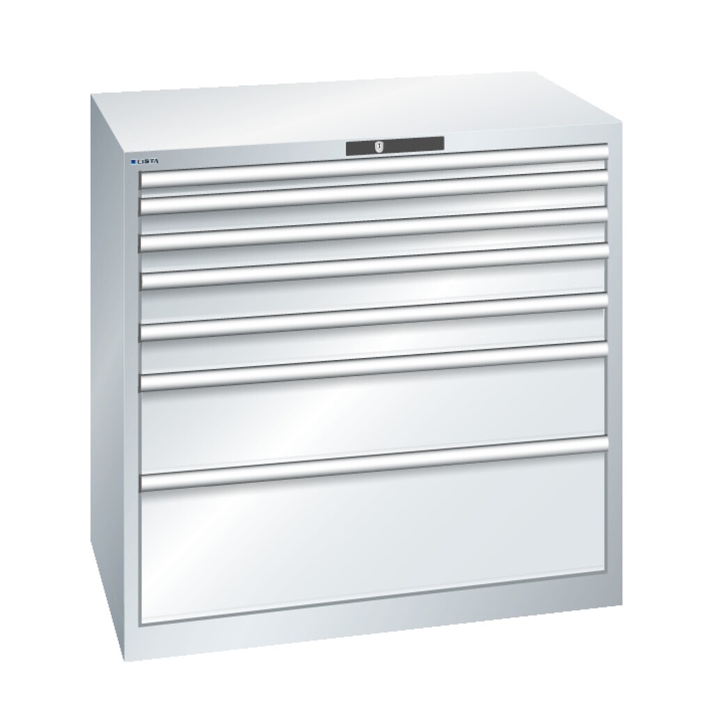 Szafa z szufladami LISTA, szuflady 2 x 75 + 3 x 100 + 3 x 150 mm, udźwig 200 kg, niebieski jasny Zdjęcie produktu nr 2: Szafa z szufladami LISTA, szuflady 2 x 75 + 3 x 100 + 3 x 150 mm, udźwig 200 kg, niebieski jasny