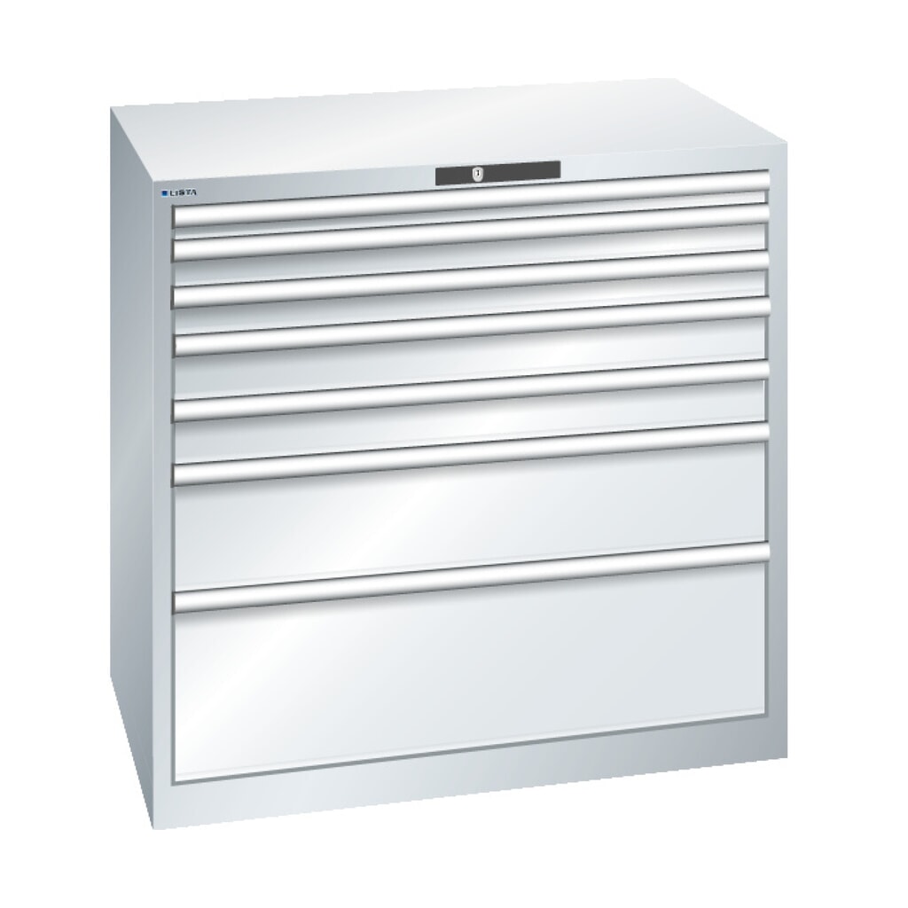 Szafa z szufladami LISTA, szuflady 2 x 75 + 3 x 100 + 3 x 150 mm, udźwig 200 kg, niebieski jasny Zdjęcie produktu nr 3: Szafa z szufladami LISTA, szuflady 2 x 75 + 3 x 100 + 3 x 150 mm, udźwig 200 kg, niebieski jasny