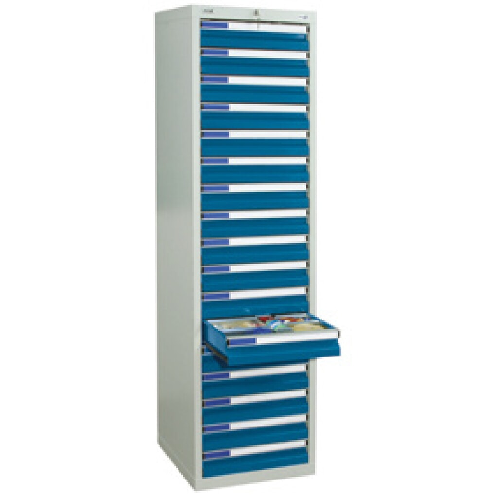Zdjęcie produktu: Szafa z szufladami stumpf® Premium, szuflady 17 x 100 mm, wys. x szer. x gł. 1800 x 500 x 500 mm, jasnoszara