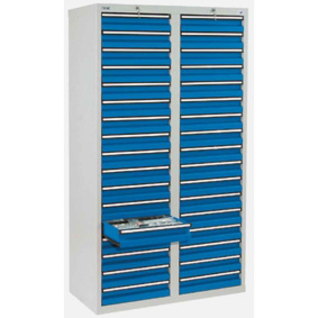 Szafa z szufladami stumpf®, szuflady 34 x 100 mm, wys. x szer. x gł. 1800 x 1000 x 500 mm, jasnoszara Zdjęcie produktu: Szafa z szufladami stumpf®, szuflady 34 x 100 mm, wys. x szer. x gł. 1800 x 1000 x 500 mm, jasnoszara