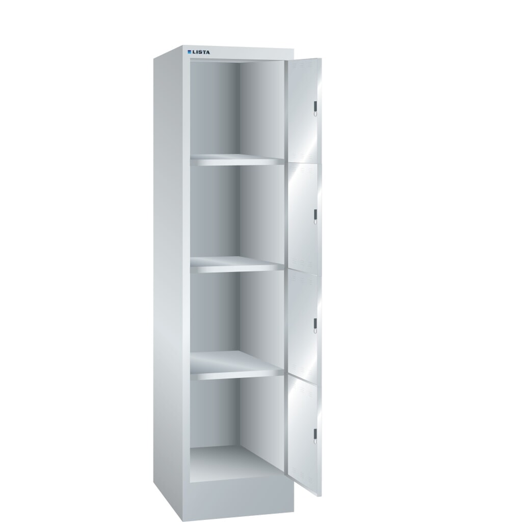 Szafa ze schowkami LISTA, (szer. x gł. x wys.) 415 x 500 x 1795 mm, 1 x 4 schowki, zamek cylindryczny
