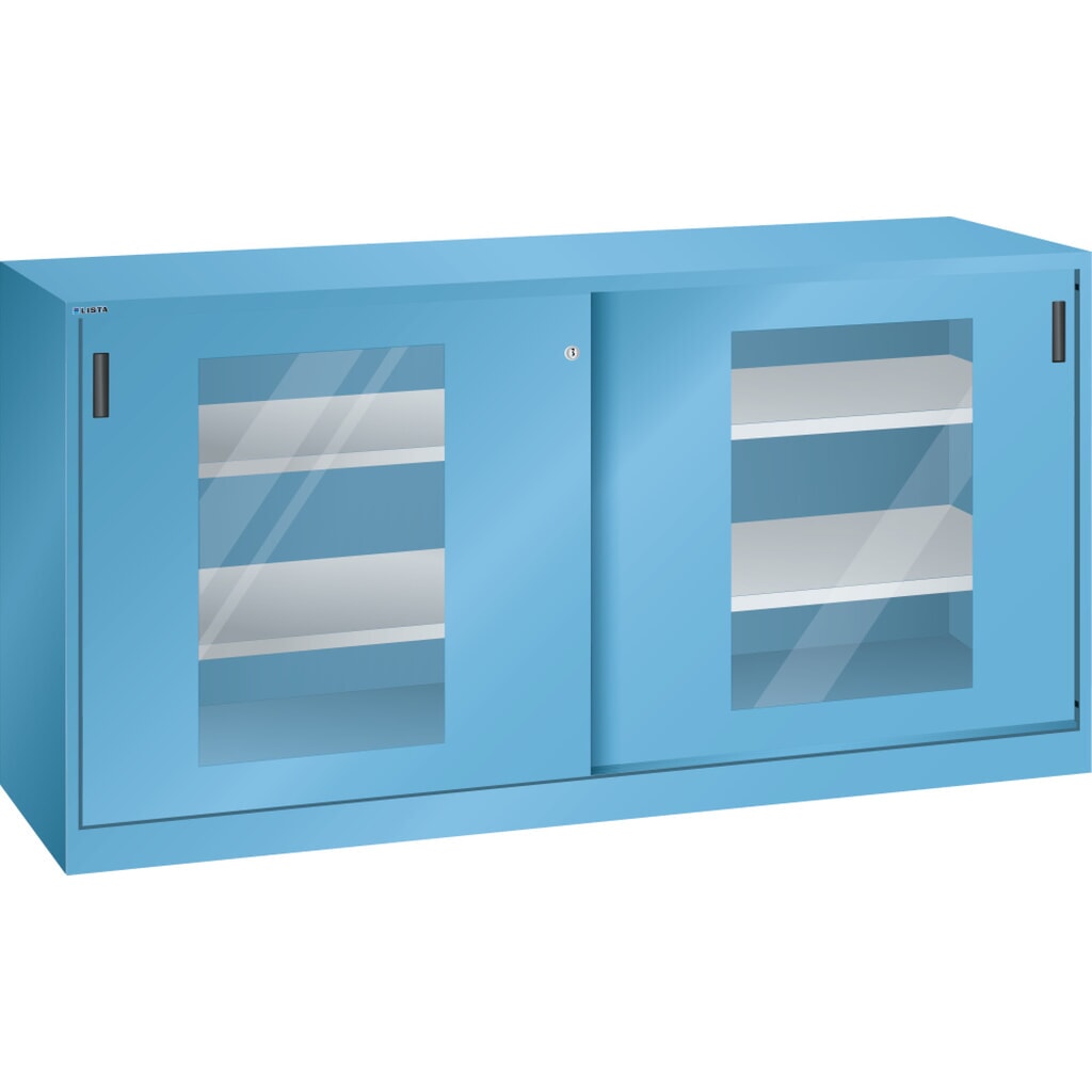 Zdjęcie produktu: Szafka dostawna LISTA z drzwiami przesuwnymi (szer. x wys.) 2000 x 1000 mm, 4 regulowane półki, okno, głębokość 400 mm, jasnoniebieski