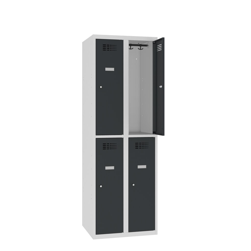 Zdjęcie produktu: Szafka Steinbock® podłogowa, 2 piętra, 4 komory, zamek/zamknięcie z ryglem obrotowym, wys. x szer. x gł. 1800 x 600 x 500 mm, jasnoszary/antracytowoszary