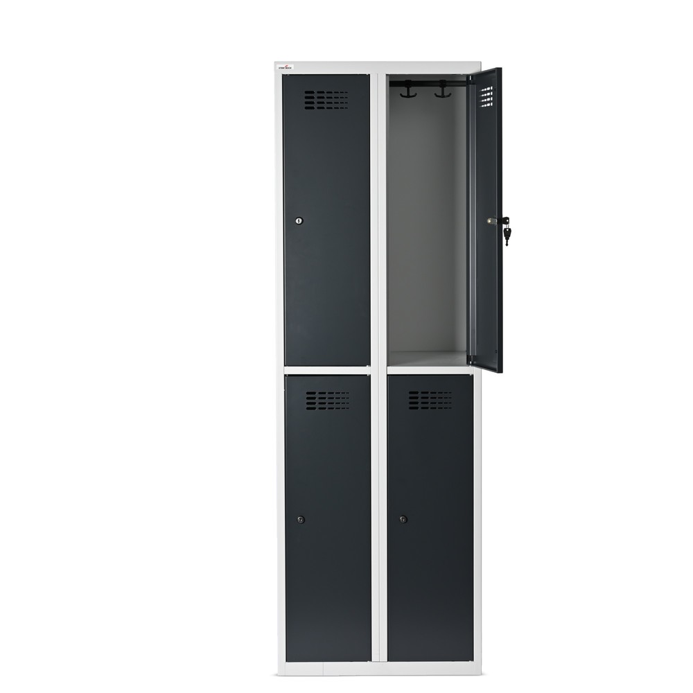 Zdjęcie produktu nr 3: Szafka Steinbock® podłogowa, 2 piętra, 4 komory, zamek cylindryczny, wys. x szer. x gł. 1800 x 600 x 500 mm, jasnoszary/antracytowoszary
