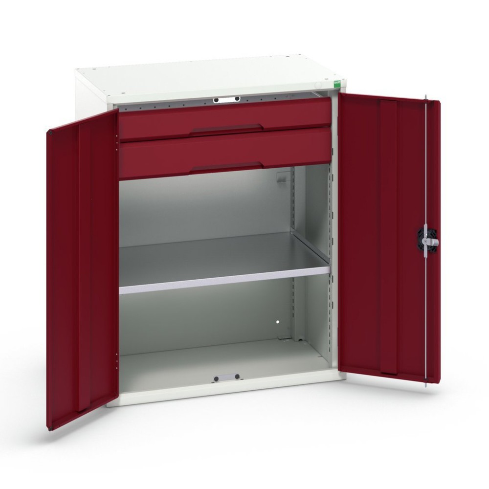 Obraz produktu: Szafka z drzwiami skrzydłowymi oraz szufladami bott verso, z 1 półką oraz 2 szufladami, szer. x gł. x wys.: 800 x 550 x 1 000 mm