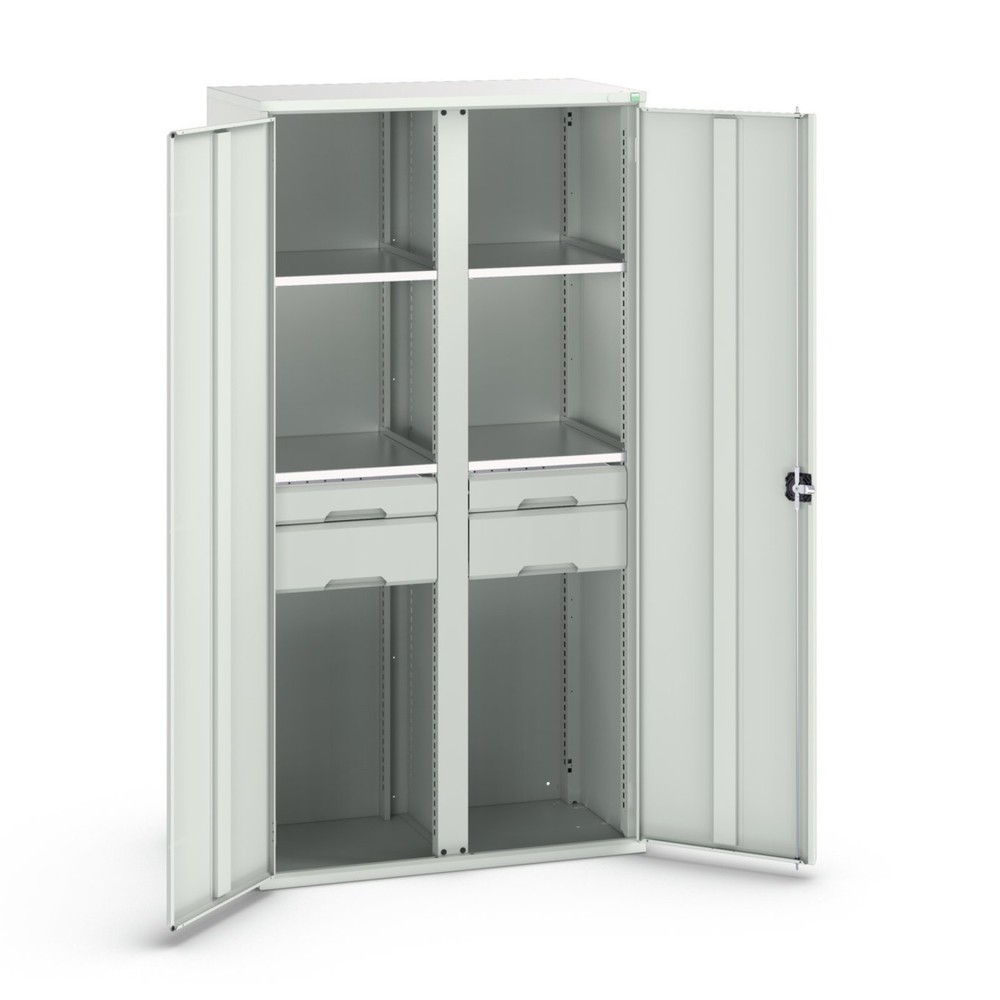 Obraz produktu: Szafka z drzwiami skrzydłowymi oraz szufladami bott verso, z 4 półkami oraz 4 szufladami, szer. x gł. x wys.: 1 050 x 550 x 2 000 mm