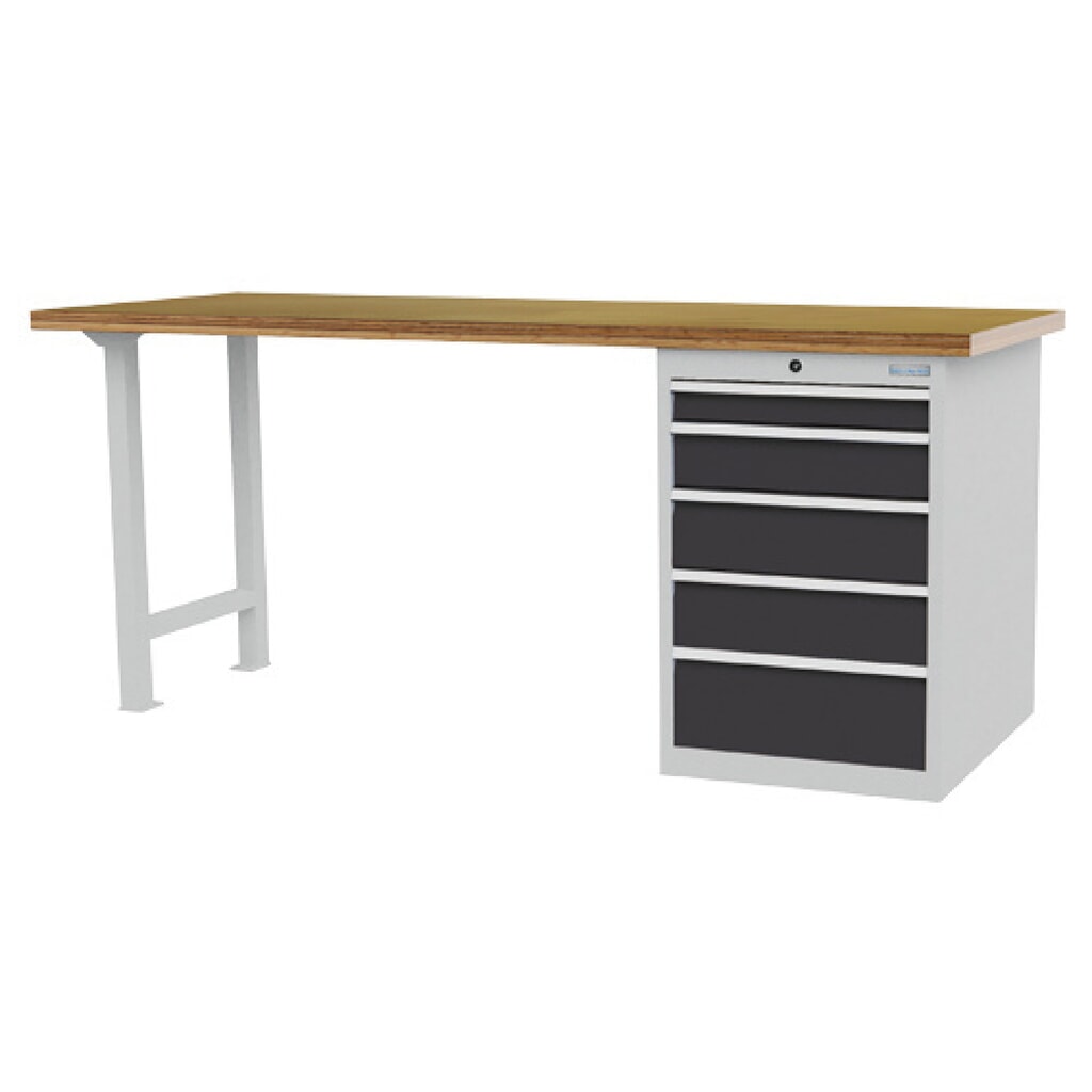 Zdjęcie produktu: Szeregowa ława warsztatowa Bedrunka+Hirth R 18-24, wys. x szer. x gł. 859 x 2000 x 750 mm, kolor jasnoszary, kolor antracytowoszary, 5 x szuflada 1 x 75 + 1 x 125 + 2 x 150 + 1 x 200 mm