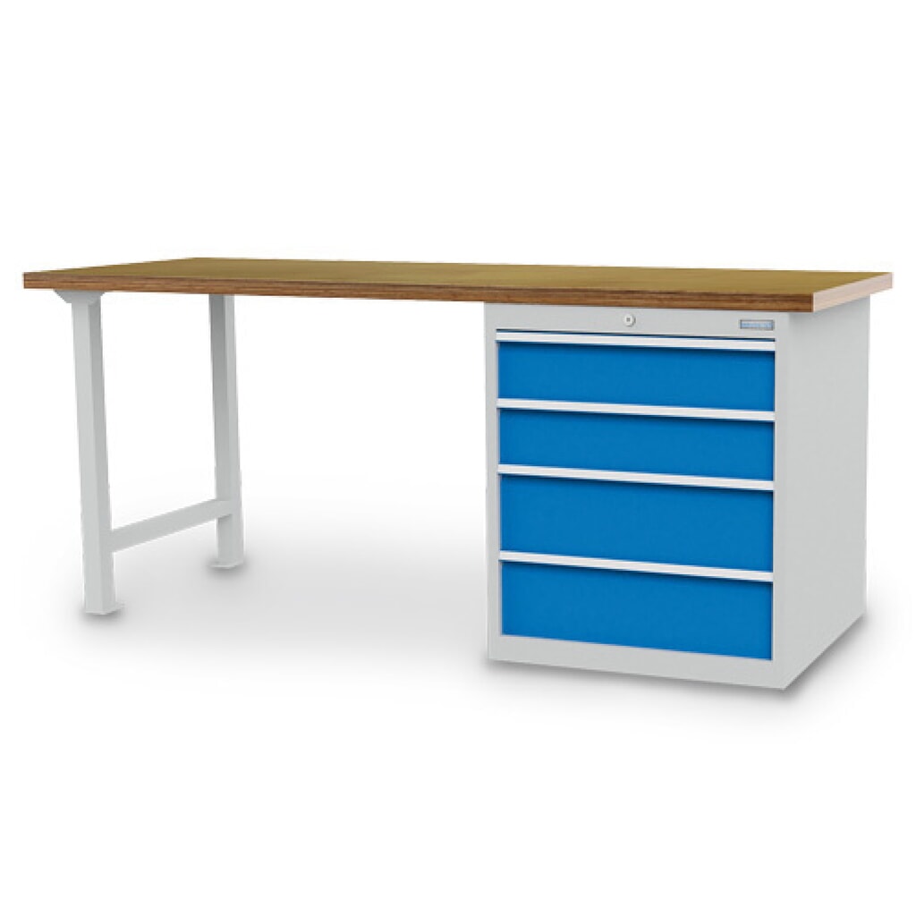 Zdjęcie produktu nr 1: Szeregowa ława warsztatowa Bedrunka+Hirth R 24-24, wys. x szer. x gł. 859 x 2000 x 750 mm, kolor jasnoszary, kolor jasnoniebieski, 4 x szuflada 2 x 150 + 2 x 200 mm, szerokość szuflady 600 mm