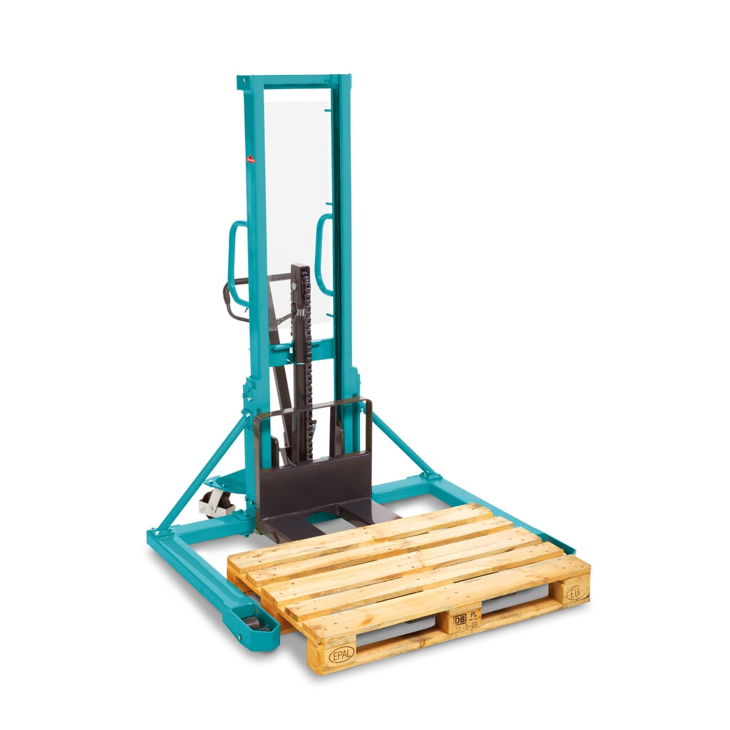 Zdjęcie produktu: Hydrauliczny wózek widłowy z szerokim rozstawem ramion podporowych Ameise® PSM 1.0 Wide-tread z masztem pojedynczym, wysokość podnoszenia 1600 mm, udźwig 1000 kg