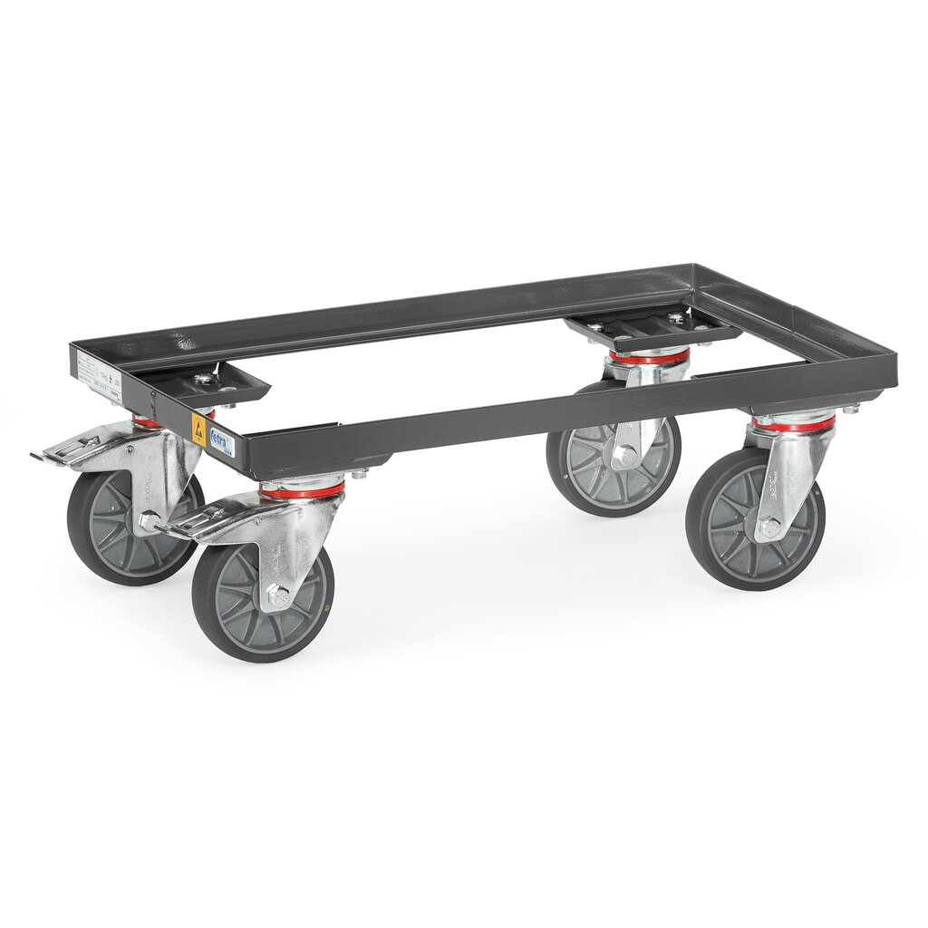Transporter na kółkach do pojemników Euro fetra® ESD, udźwig 250 kg, powierzchnia ładunkowa 405 x 605 mm, bez półki Zdjęcie produktu: Transporter na kółkach do pojemników Euro fetra® ESD, udźwig 250 kg, powierzchnia ładunkowa 405 x 605 mm, bez półki