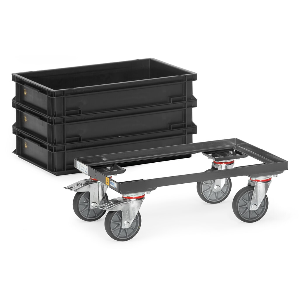 Transporter na kółkach do pojemników Euro fetra® ESD, udźwig 250 kg, powierzchnia ładunkowa 405 x 605 mm, bez półki Zdjęcie produktu nr 3: Transporter na kółkach do pojemników Euro fetra® ESD, udźwig 250 kg, powierzchnia ładunkowa 405 x 605 mm, bez półki