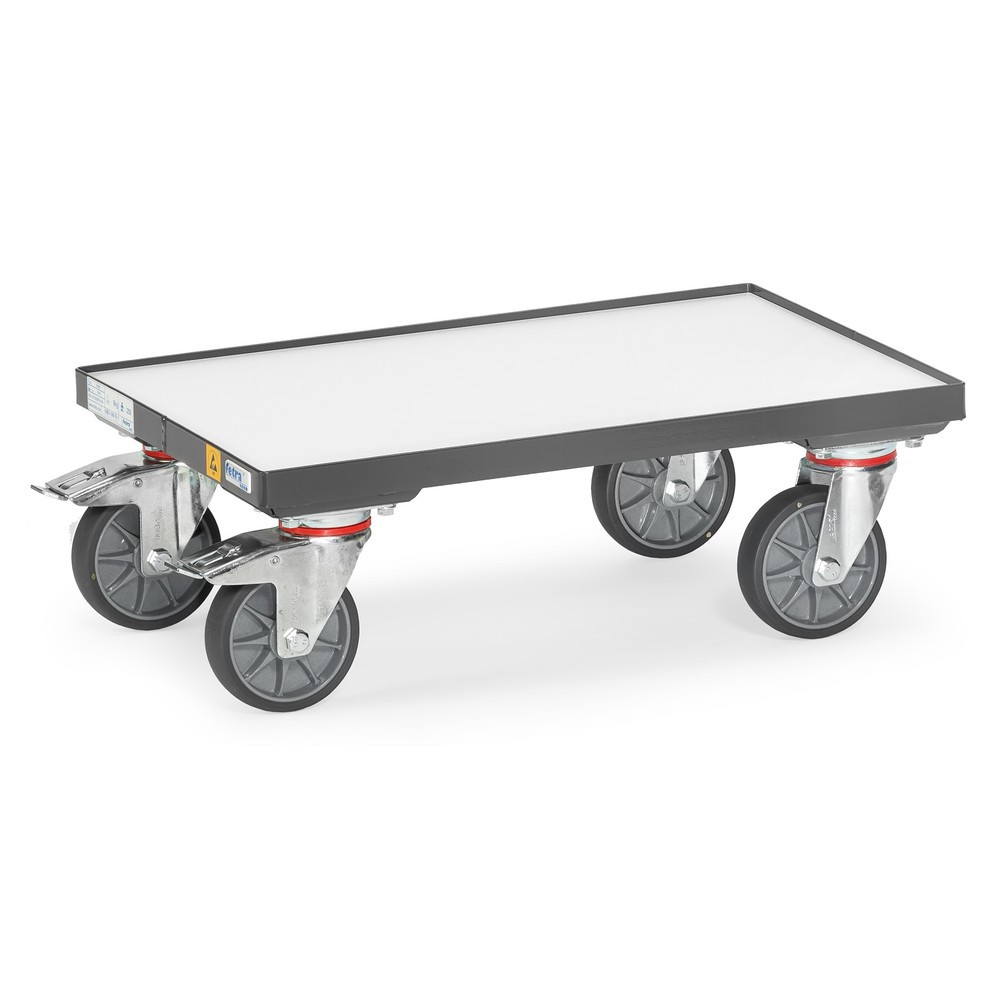 Zdjęcie produktu nr 1: Transporter na kółkach do pojemników Euro fetra®, udźwig 250 kg, powierzchnia ładunkowa 405 x 605 mm, z półką