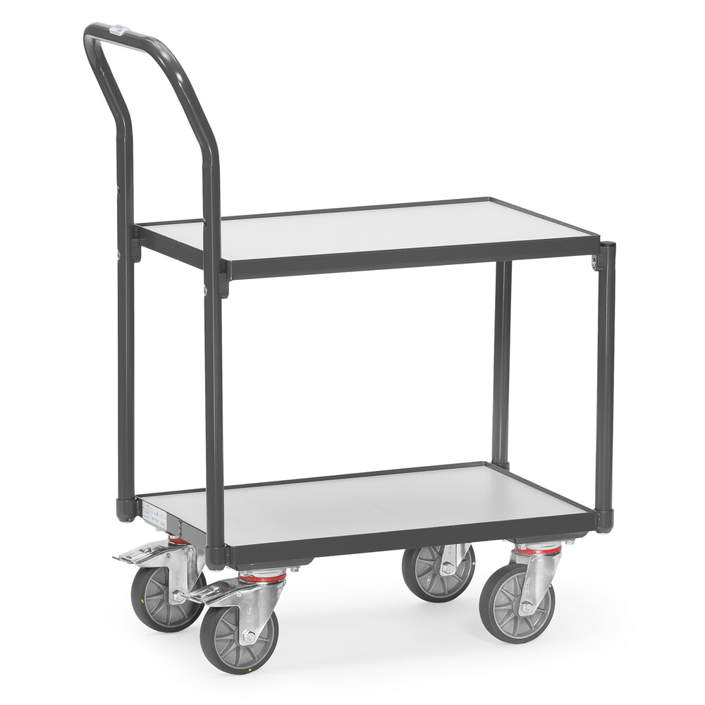Zdjęcie produktu nr 1: Transporter na kółkach do pojemników Euro ESD fetra®, udźwig 250 kg, 2 powierzchnie ładunkowe o wymiarach 405 × 605 mm z pałąkiem do pchania