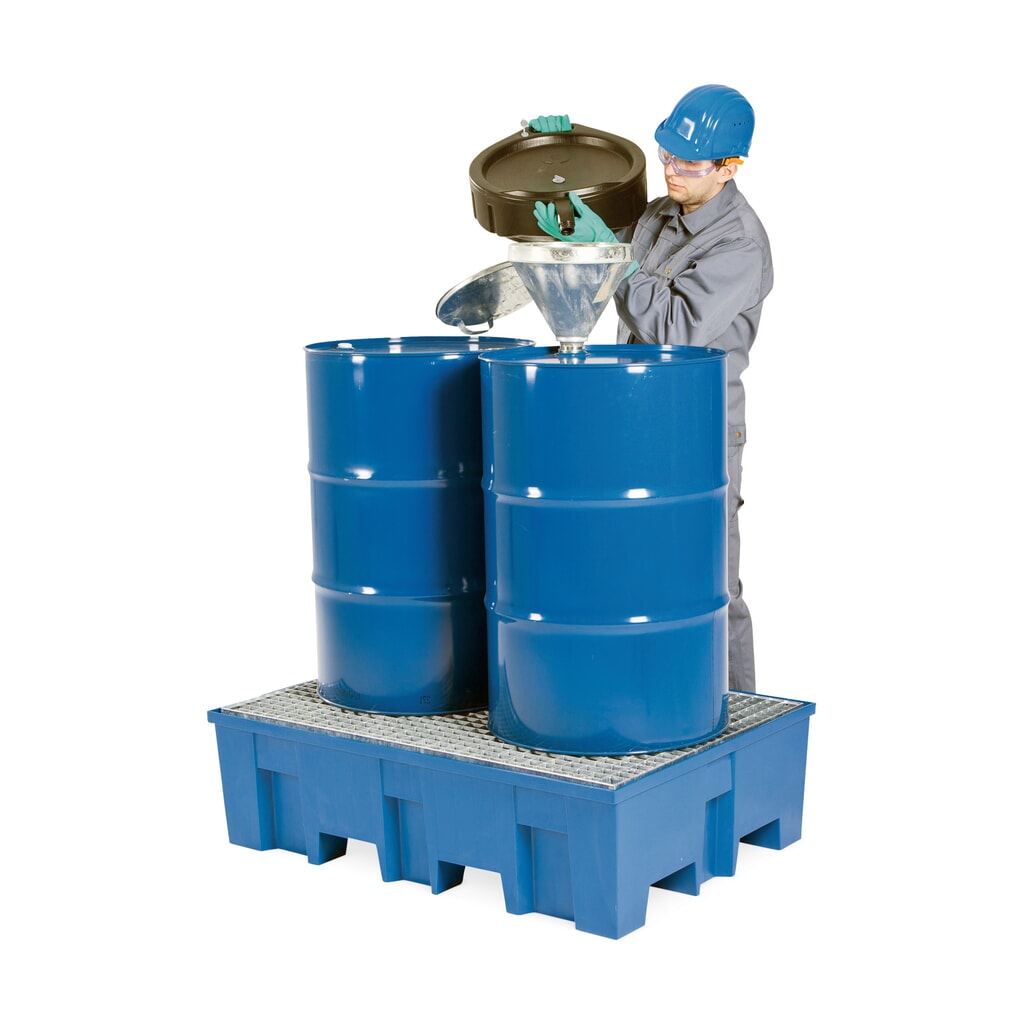 Wanna ociekowa asecos® z PE z kieszeniami na widły, 2 x 200 litrów, wys. x szer. x gł. 350 x 865 x 1245 mm, ruszt kratowy ocynkowany Zdjęcie produktu nr 2: Wanna ociekowa asecos® z PE z kieszeniami na widły, 2 x 200 litrów, wys. x szer. x gł. 350 x 865 x 1245 mm, ruszt kratowy ocynkowany